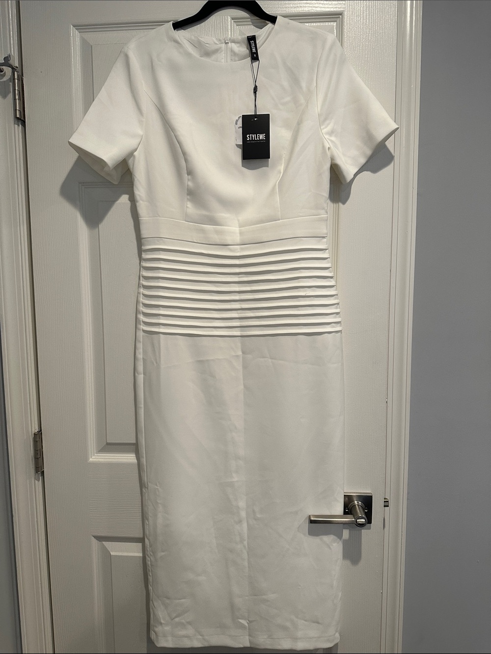 STYLEWE White Pleated Waist Midi Sheath Dress - Picture 4 of 4